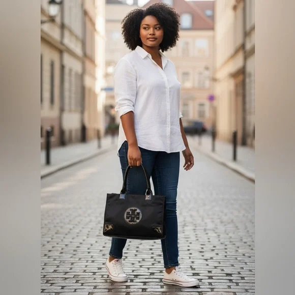 Tory Burch Black Nylon and Patten Leather Bag - Picture 4 of 14